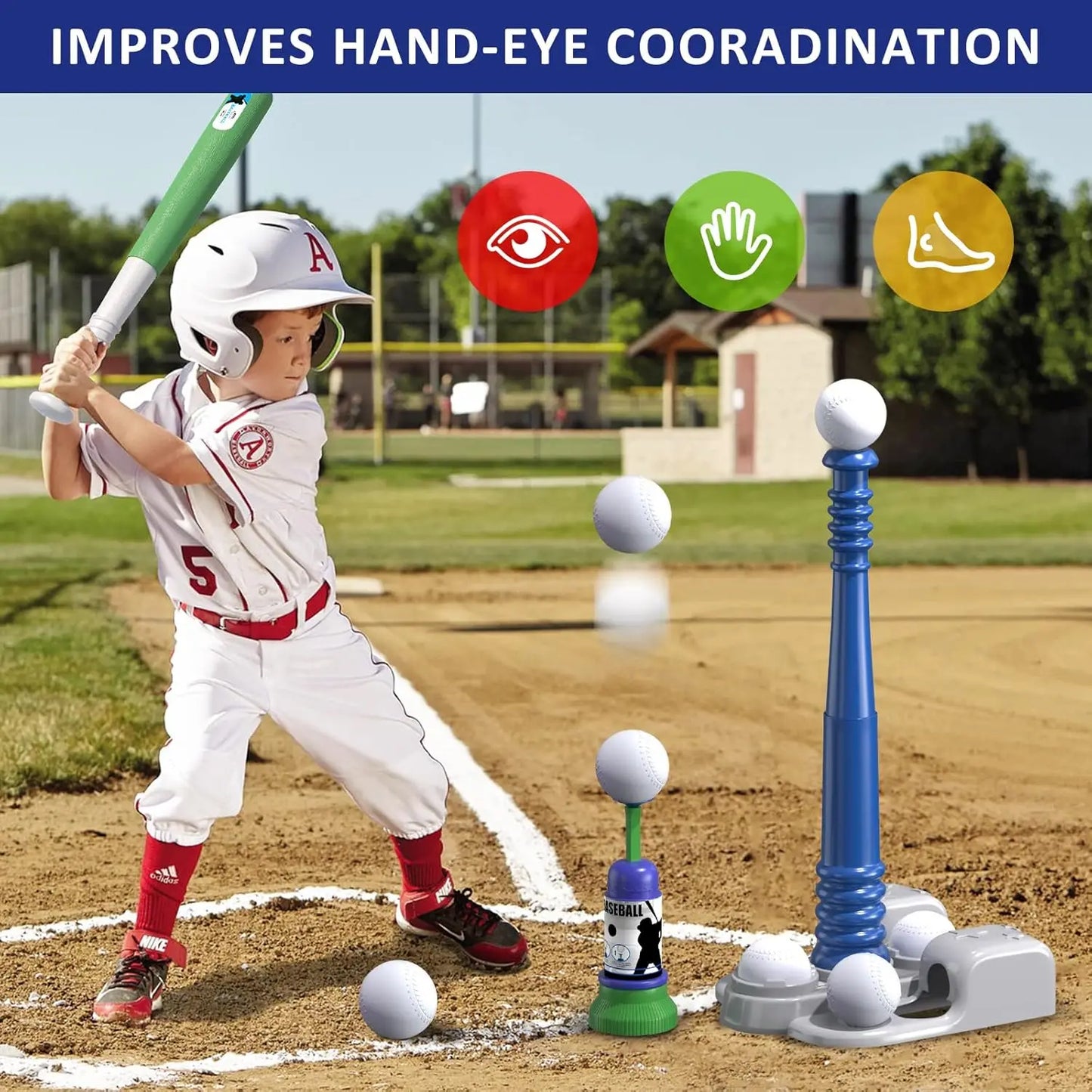 2 In 1 T Ball Set With Automatic Pitching Machine And Adjustable Tee