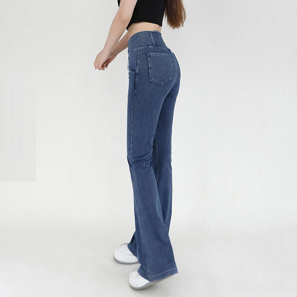 Casual Womens Jeans Bell Bottom High Waist Denim Activewear