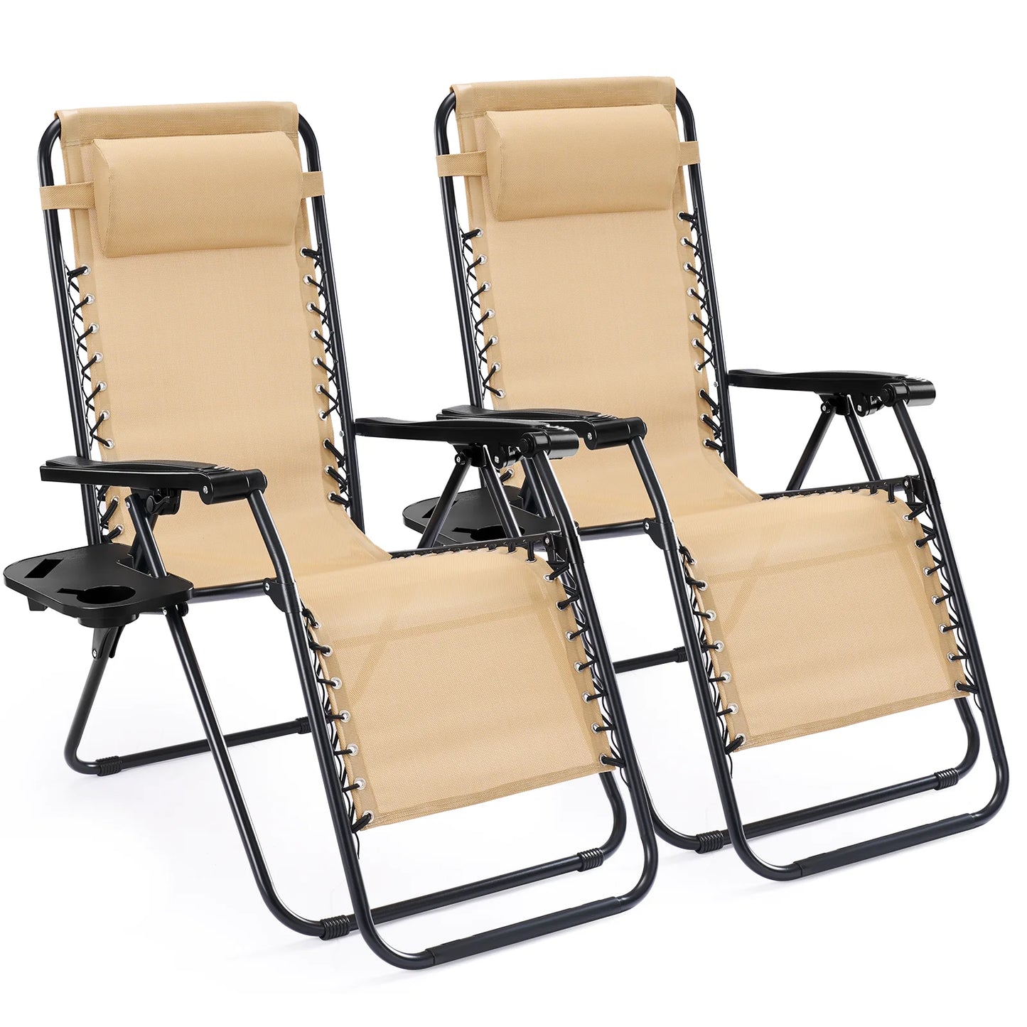 JHK Portable Zero Gravity Recliner Chairs Set of 2 With Cup Holder Trays