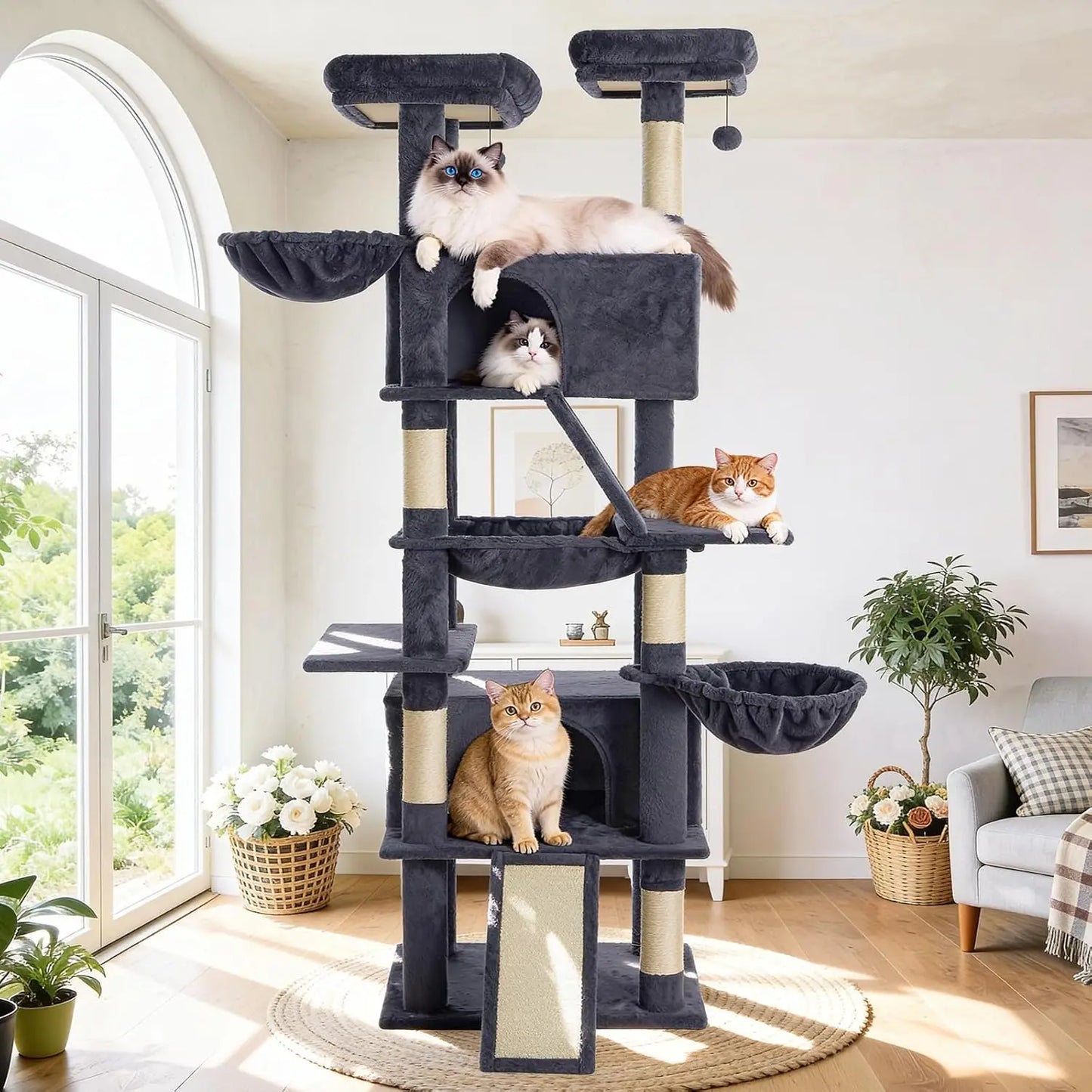 Multi Level Cat Tower With Scratching Posts And Hammock