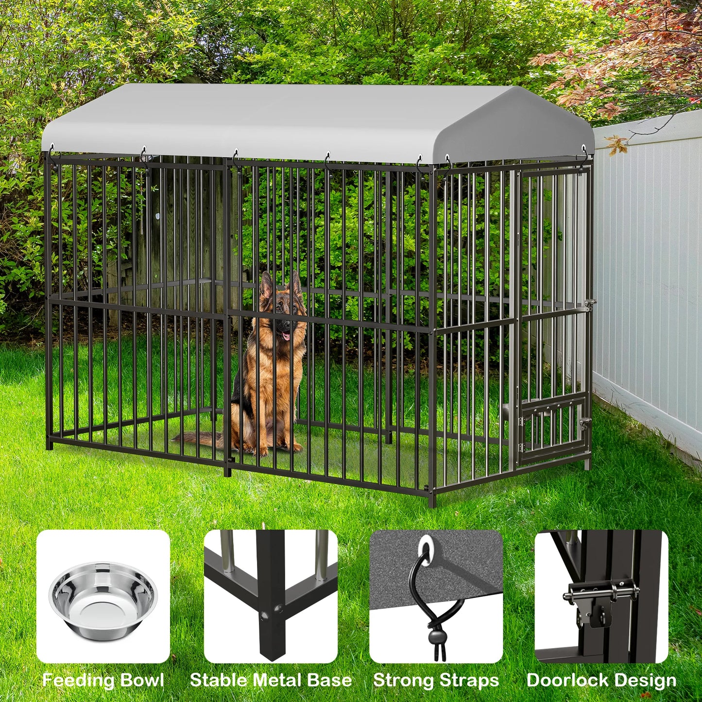 HiMISS Galvanized Metal Dog House Kennel With UV Resistant Cover