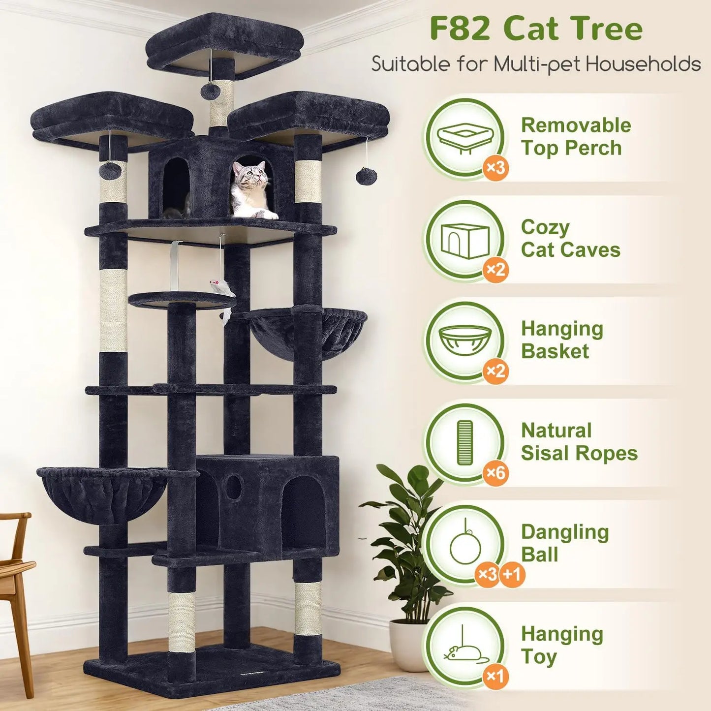 Cat Tree Tower for Multiple Cats With Scratching Posts Condos