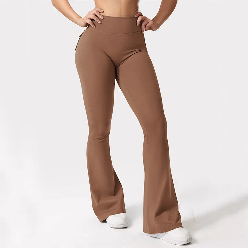 Women's Yoga Flare Trousers High Waist Pockets Wide Leg