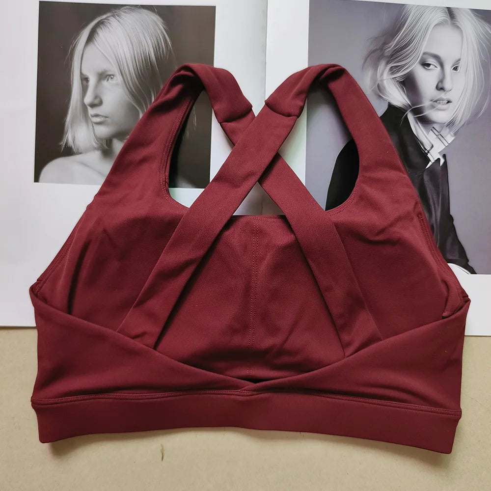 Cross Back Sports Bra Quick Dry Shock Absorbing For Yoga Running Fitness