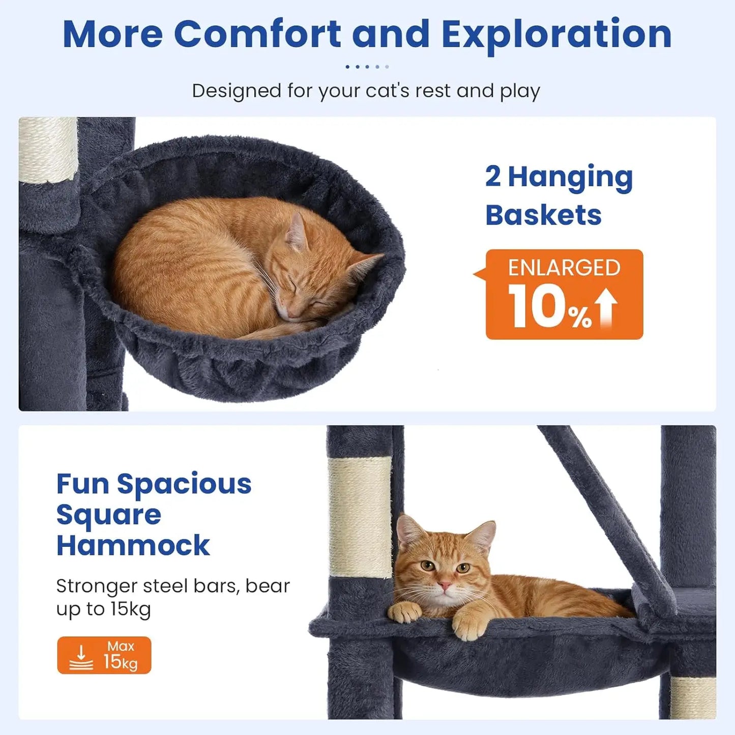 Multi Level Cat Tower With Scratching Posts And Hammock