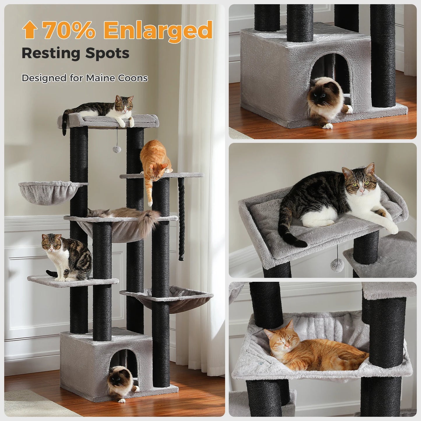PAWZ Road Multi Level Cat Tree With Hammock And Sisal