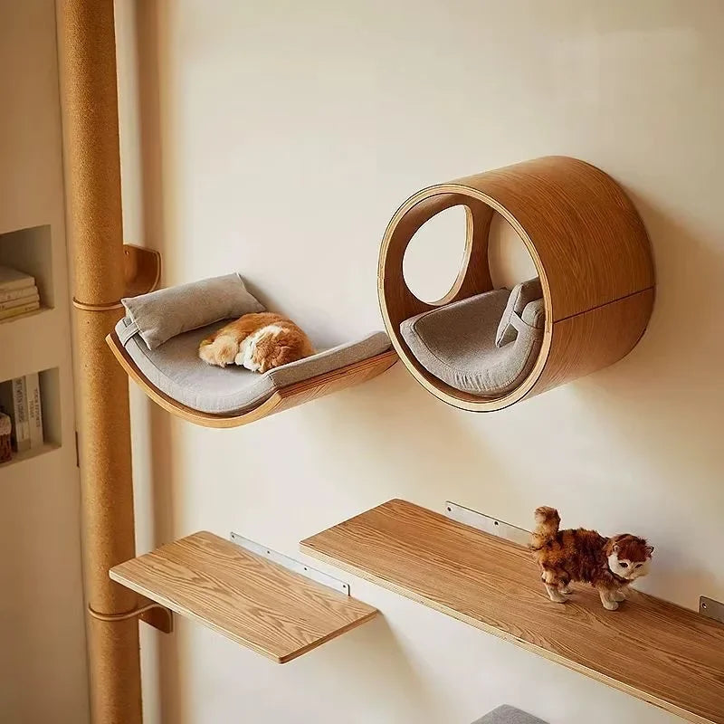 Qlfyuu Wooden Cat Climbing Shelf Wall Mounted Scratching Post