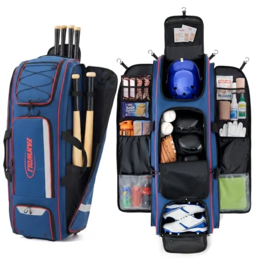 Rolling Baseball Catchers Gear Bag With Wheels And Locker Organizer