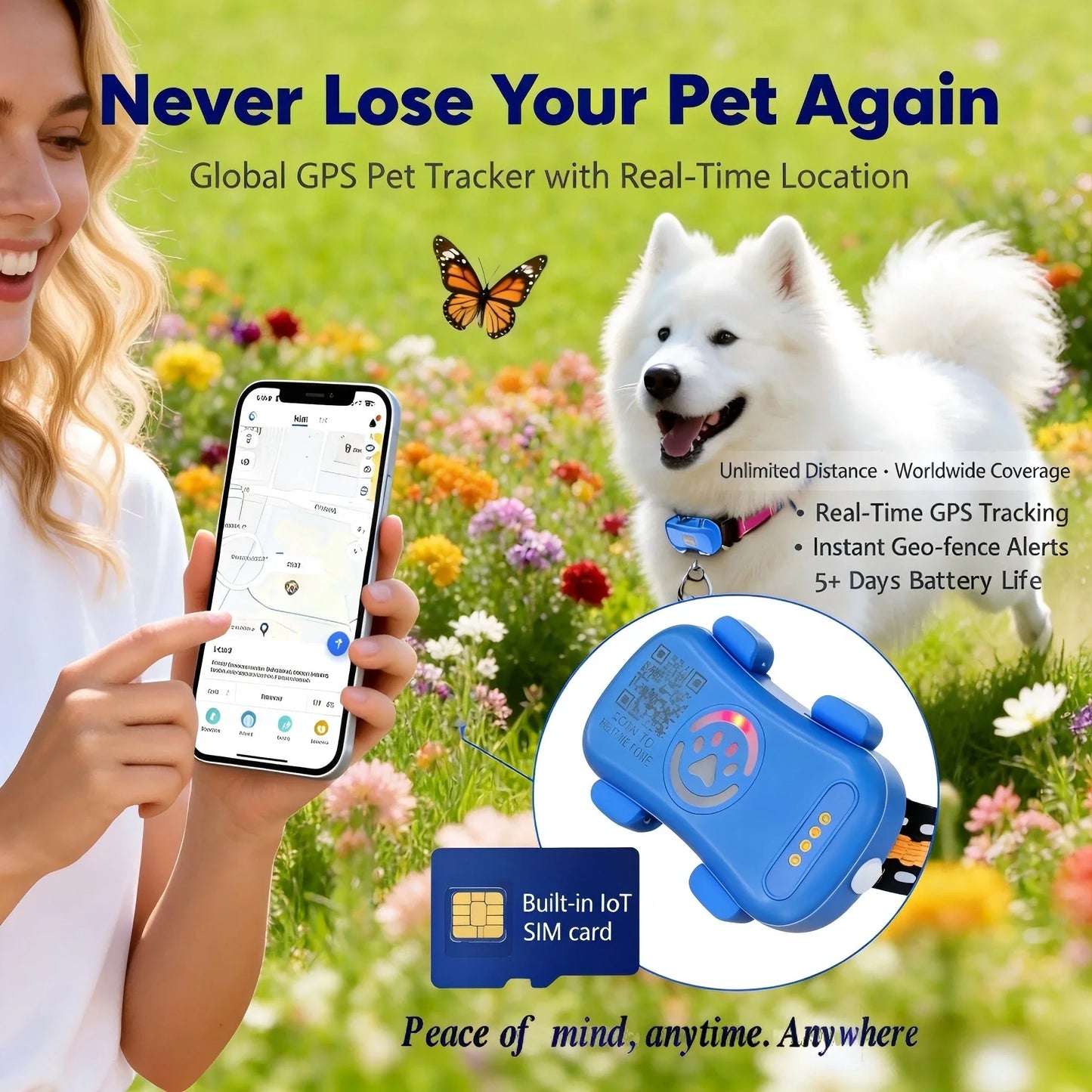 WANWAYTECH GPS Pet Tracker for Dogs and Cats With IoT SIM