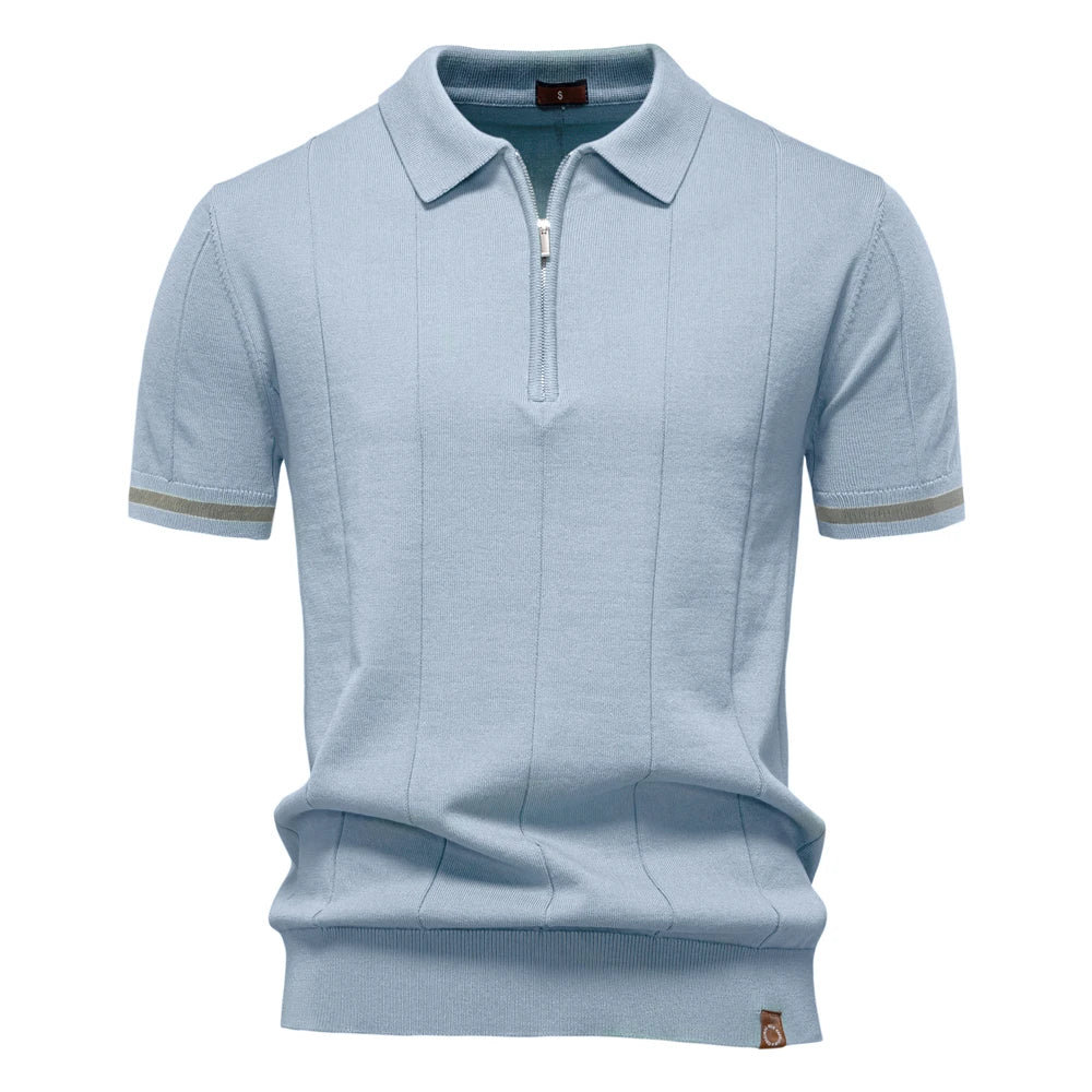 AIOPESON Mens Zipper Polo Shirt Slim Fit Sport Office Wear