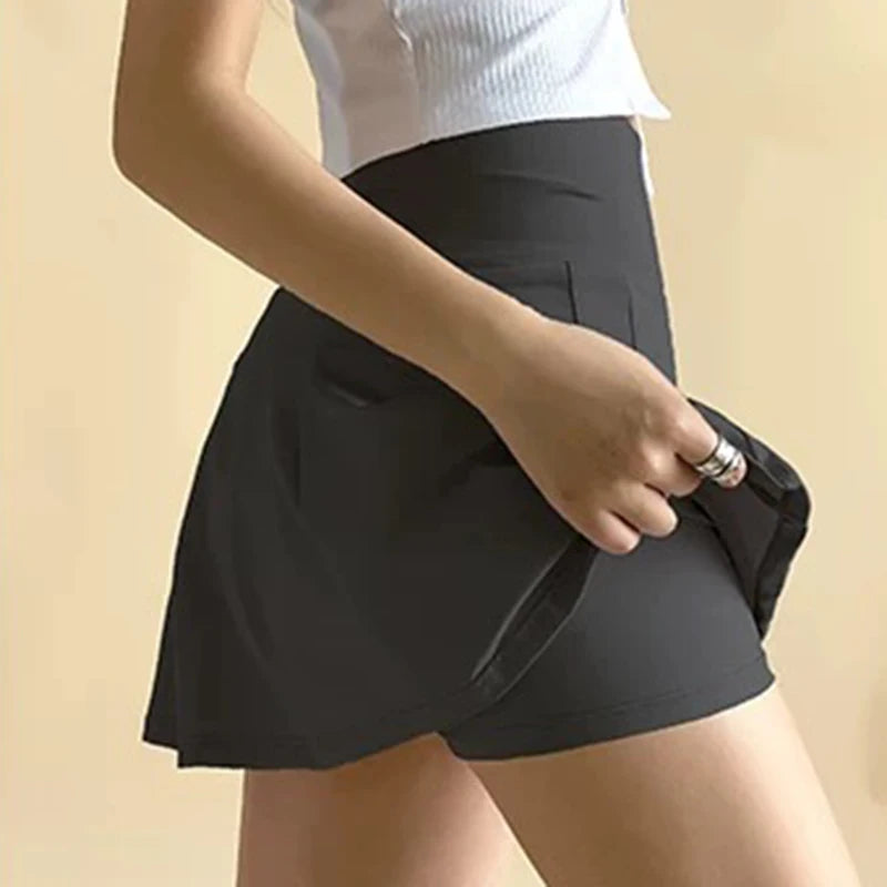Women's High-Waisted Skort With Inner Lining For Yoga Fitness
