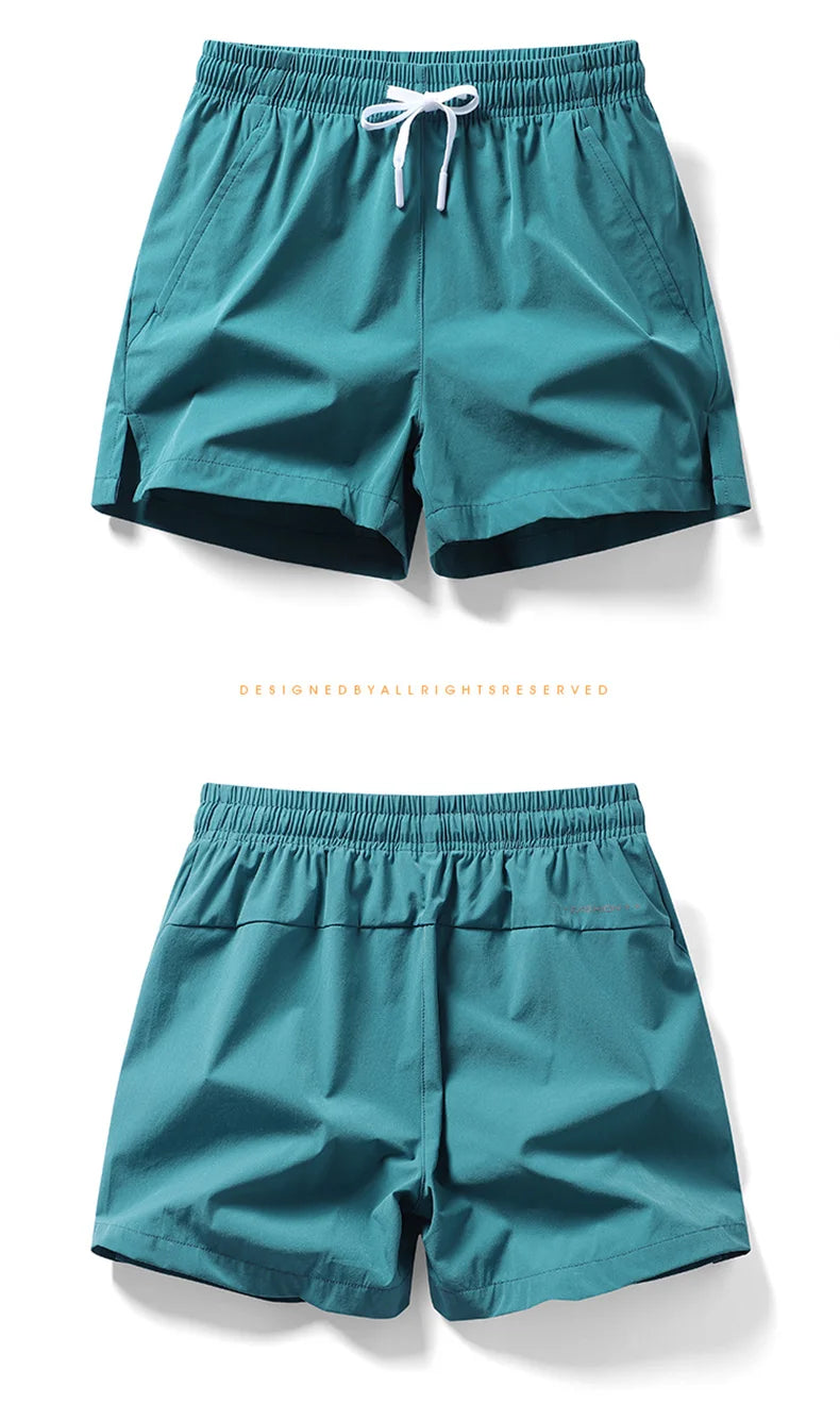 Men's Beach Shorts Elastic Waist Pockets Polyester Casual