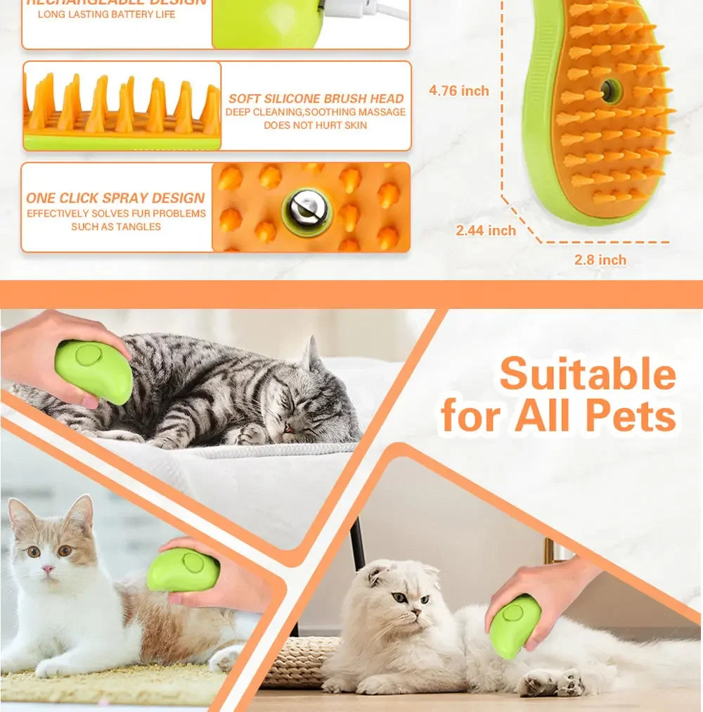 Cat Dog Steam Brush Grooming Sprayer 3 In 1 Massage