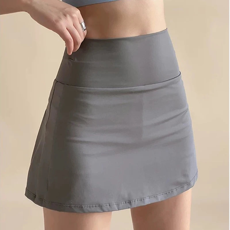 Women's High-Waisted Skort With Inner Lining For Yoga Fitness