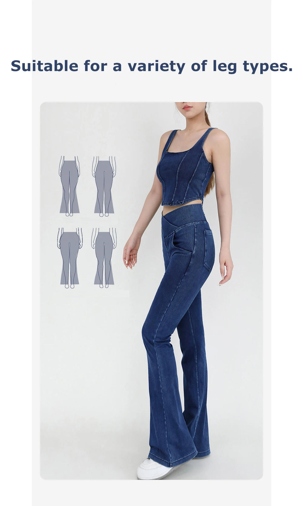 NONECN Women Casual Jeans Bell Bottom High Waist Yoga Pants