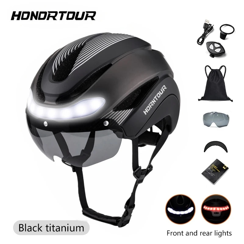 Horntour New Bicycle Helmet Road cycling bicycle helmet with led Men and Women Outdoor Sports Integrally Molded lightweight