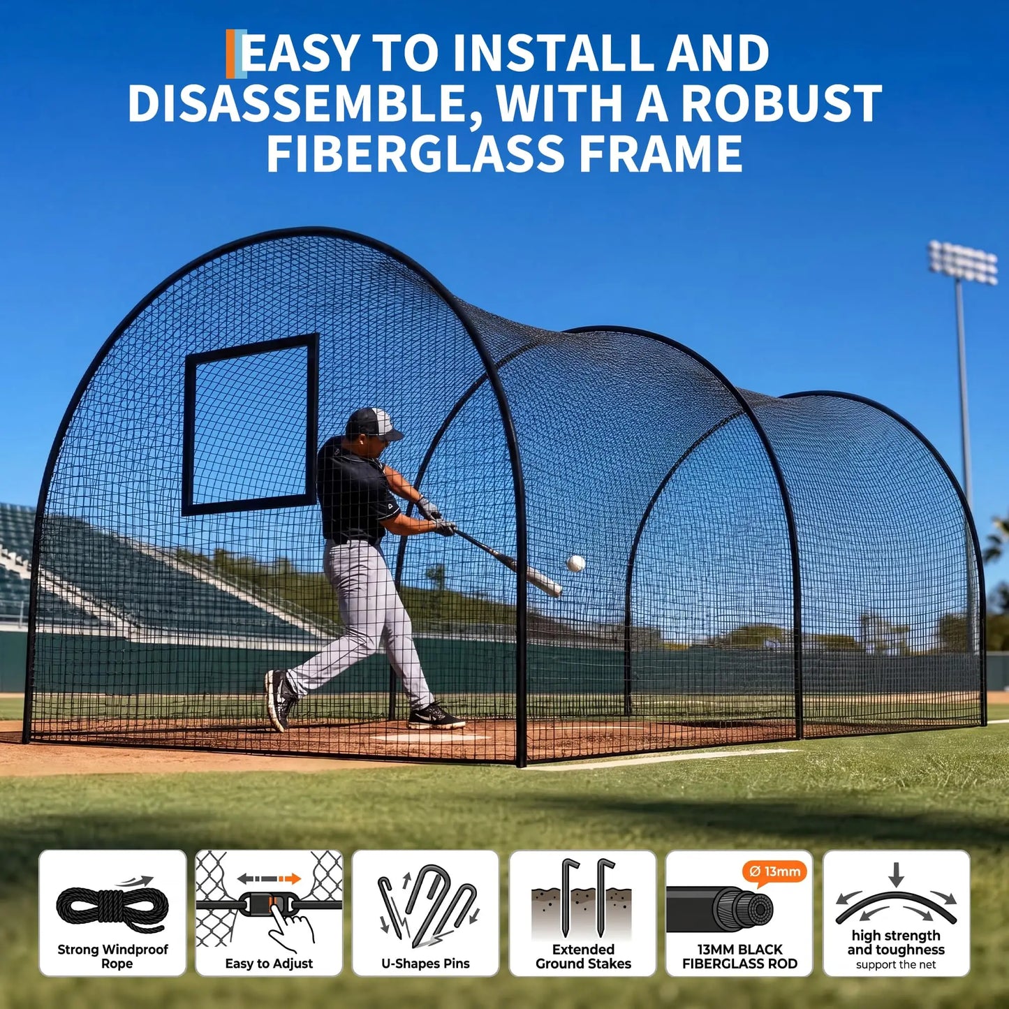 HiMISS Batting Cage With Frame And Net For Backyard Training