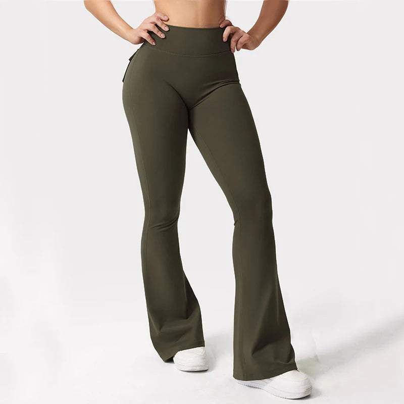 Women's Yoga Flare Trousers High Waist Pockets Wide Leg