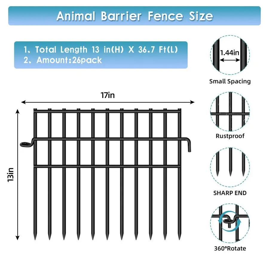 XMSJ Garden Animal Barrier Fence 26 Pack No Dig Dog Border