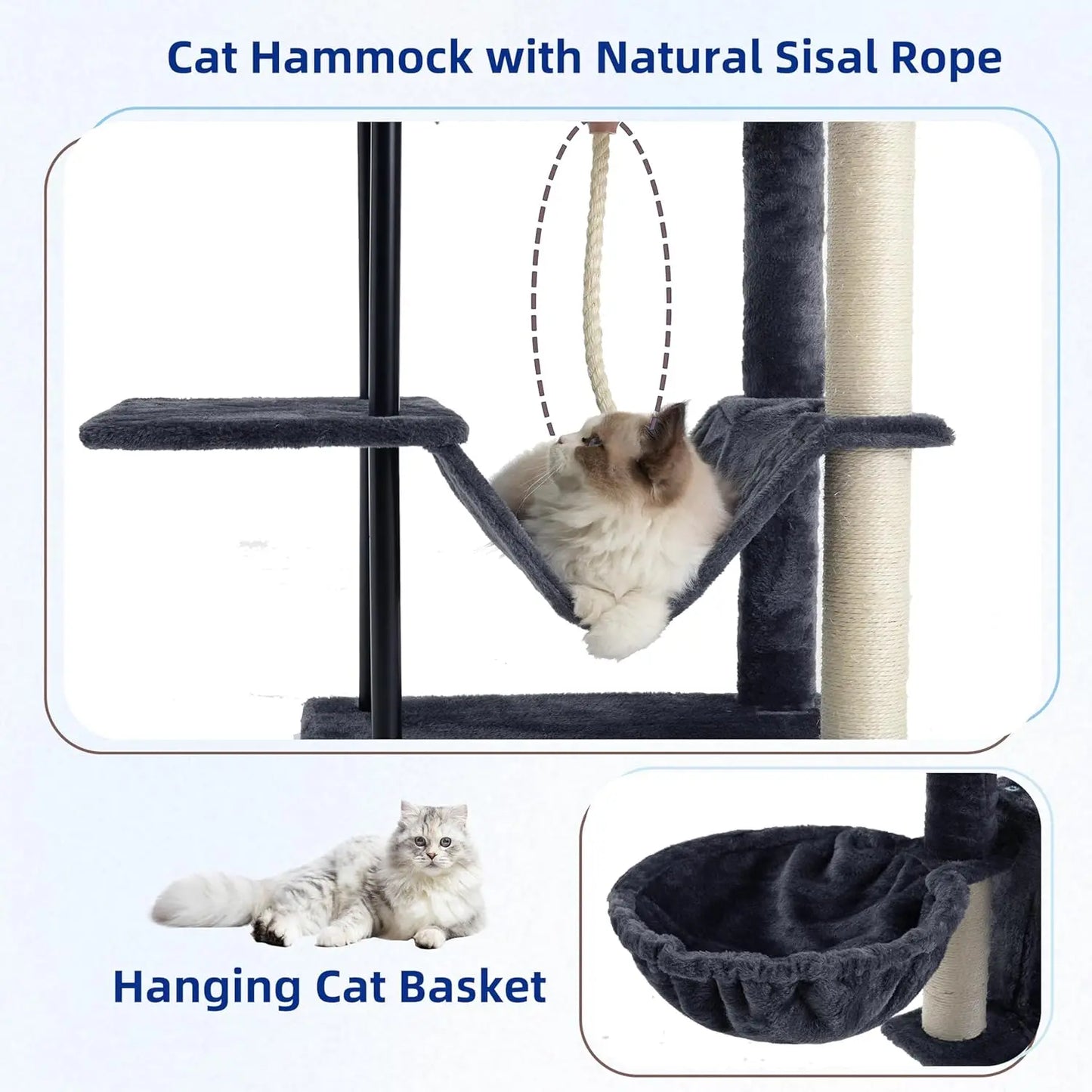 Cat Tree Tower for Indoor Cats With Hammock Condo Scratching Post