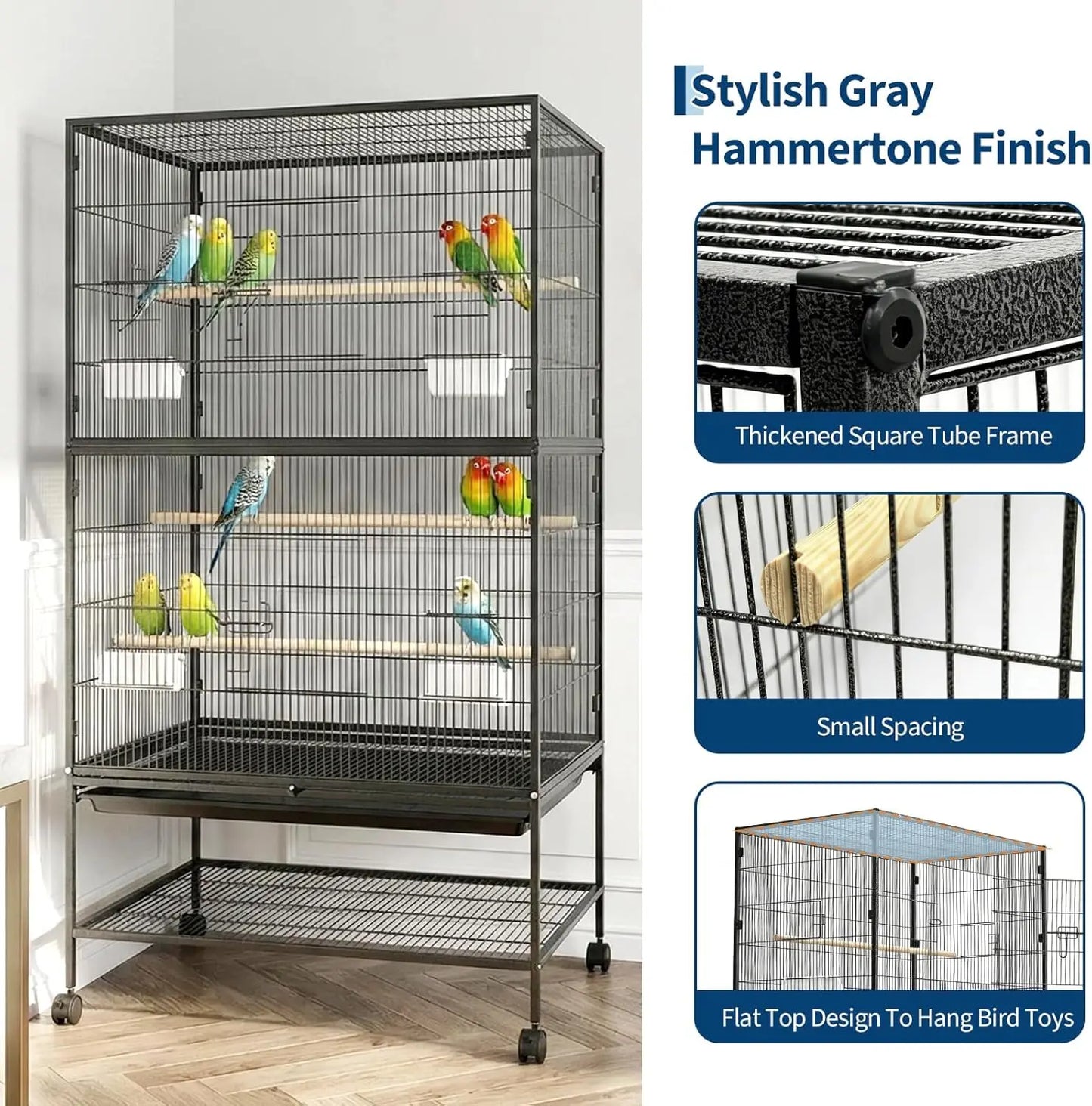 HiMISSCN Bird Cage With Rolling Storage Stands Parakeet Cage