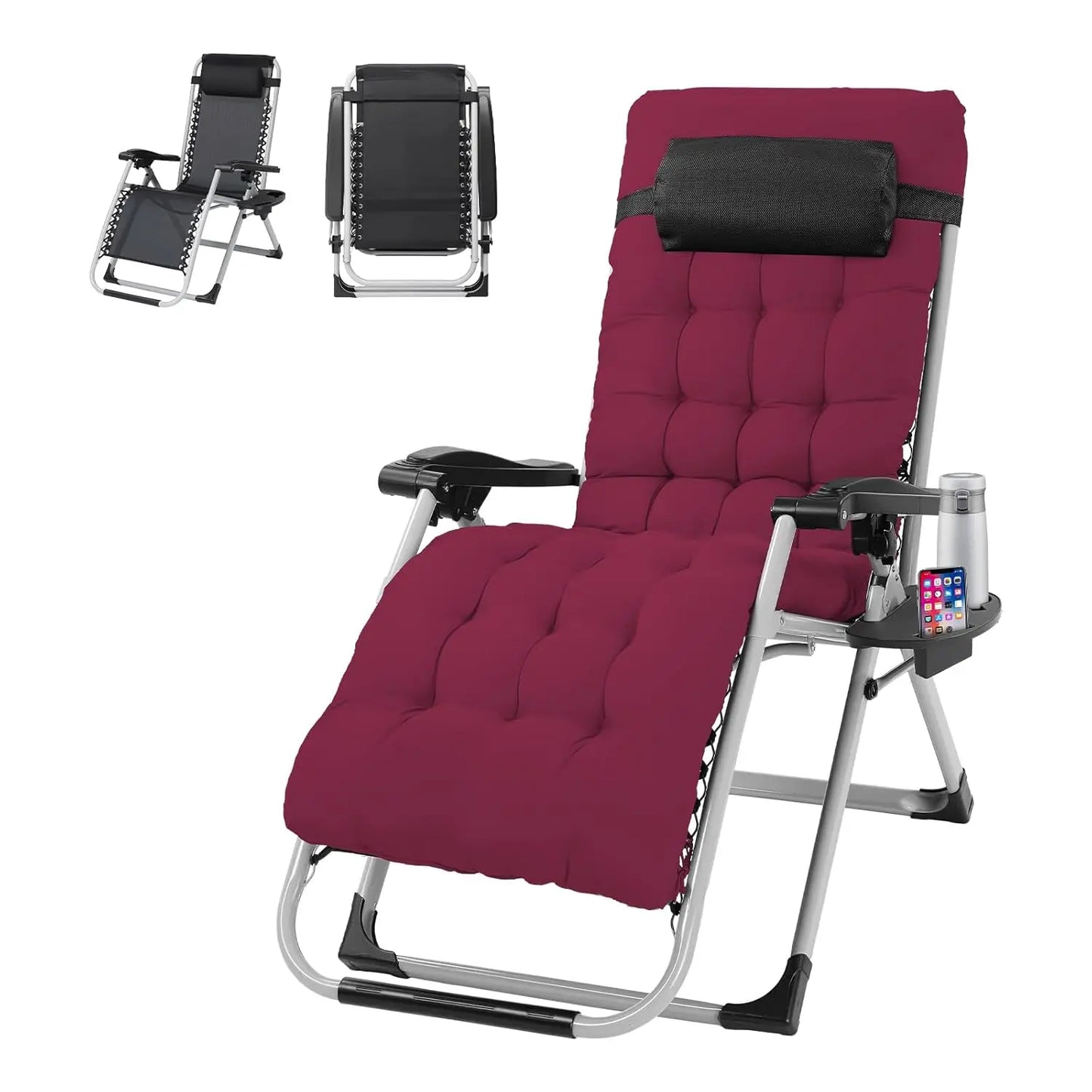 Padded Zero Gravity Patio Chair With Removable Cushion And Tray