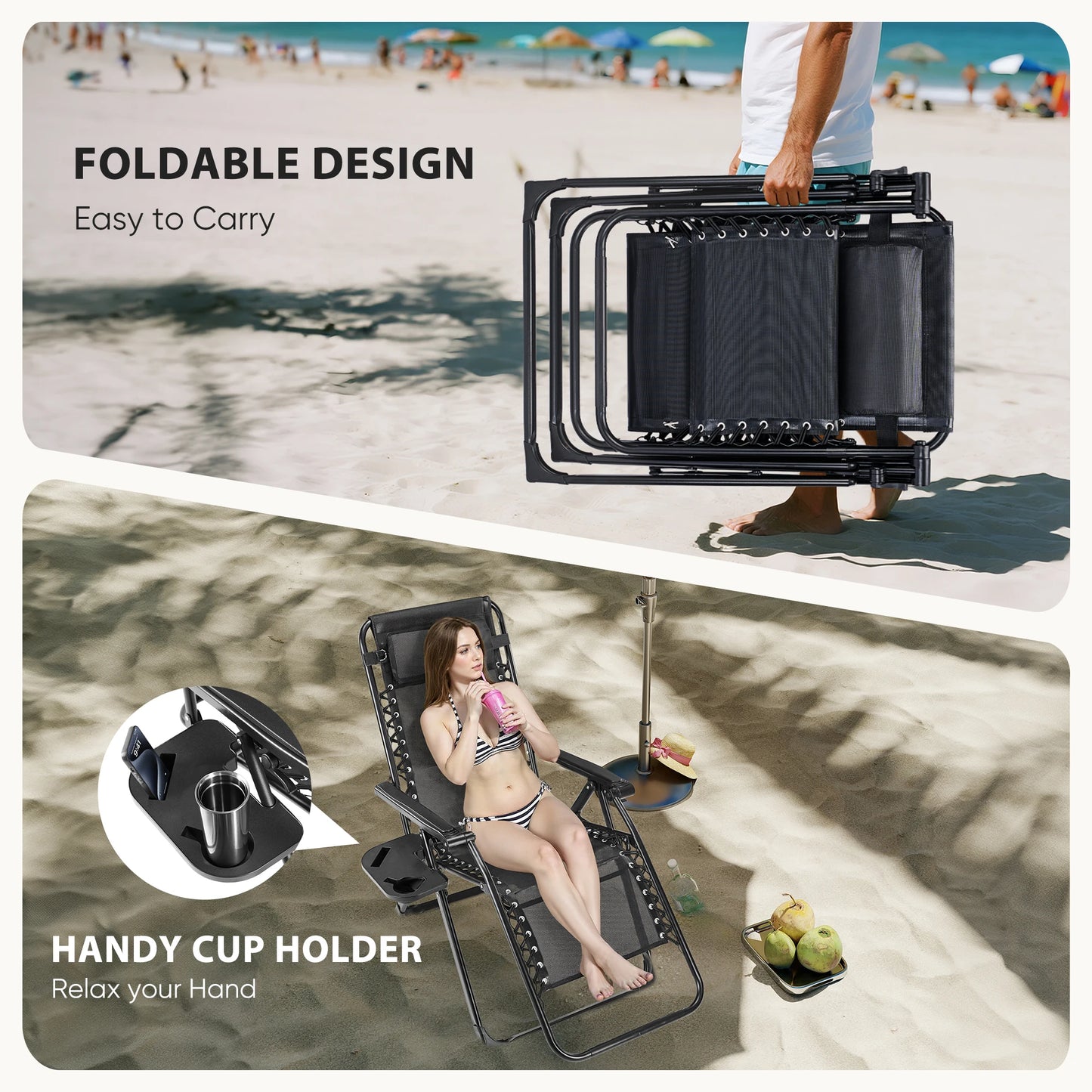 JHK Oversized Zero Gravity Foldable Reclining Lounge Chair Cup Holder