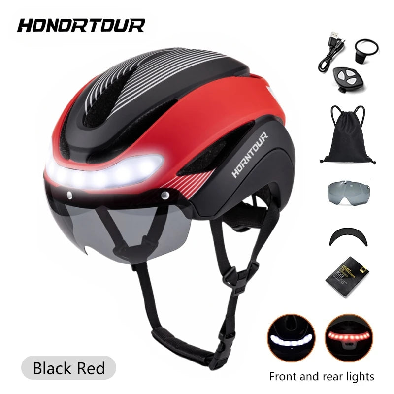 Horntour New Bicycle Helmet Road cycling bicycle helmet with led Men and Women Outdoor Sports Integrally Molded lightweight