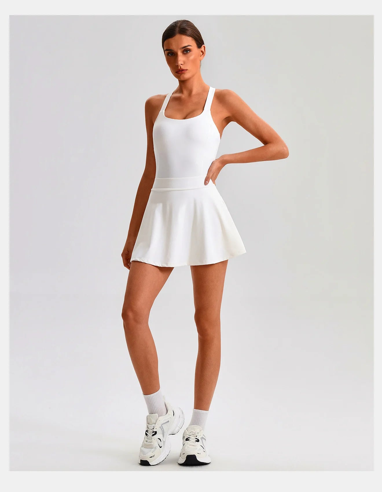Women's Tennis Skirt Set With Pocket Culottes Crossed Back Gym Bra
