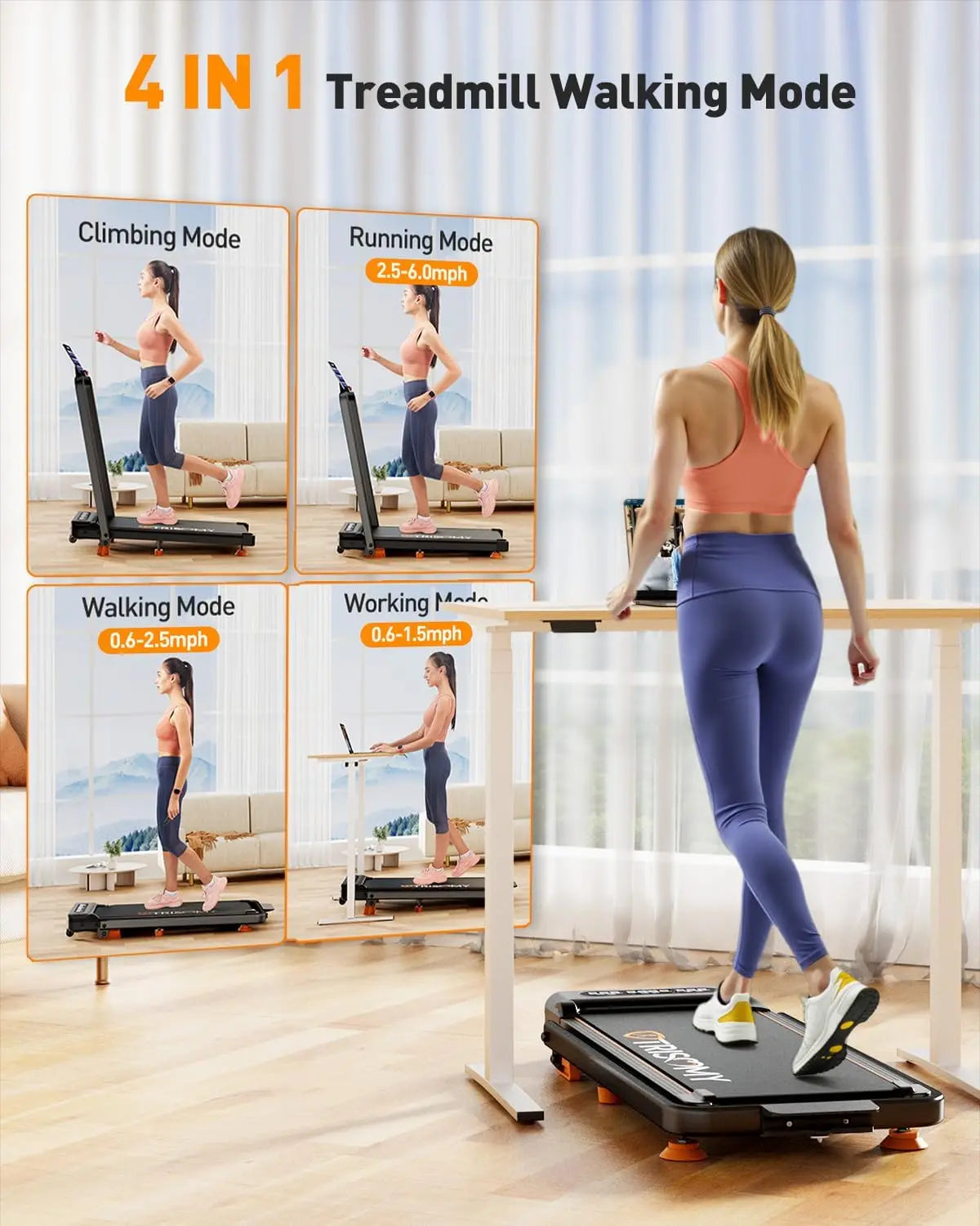 Walking Pad Treadmill With Incline Handle Bar Under Desk Remote
