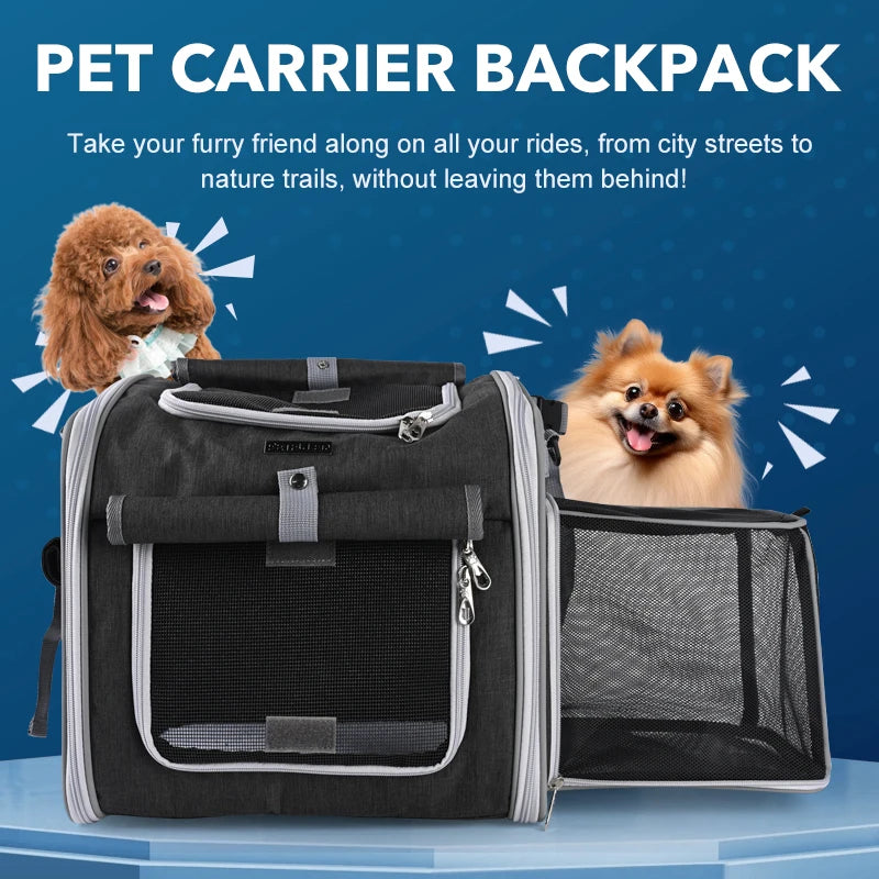 Fuled Dog Cat Bike Basket Carrier Expandable Soft Sided Backpack