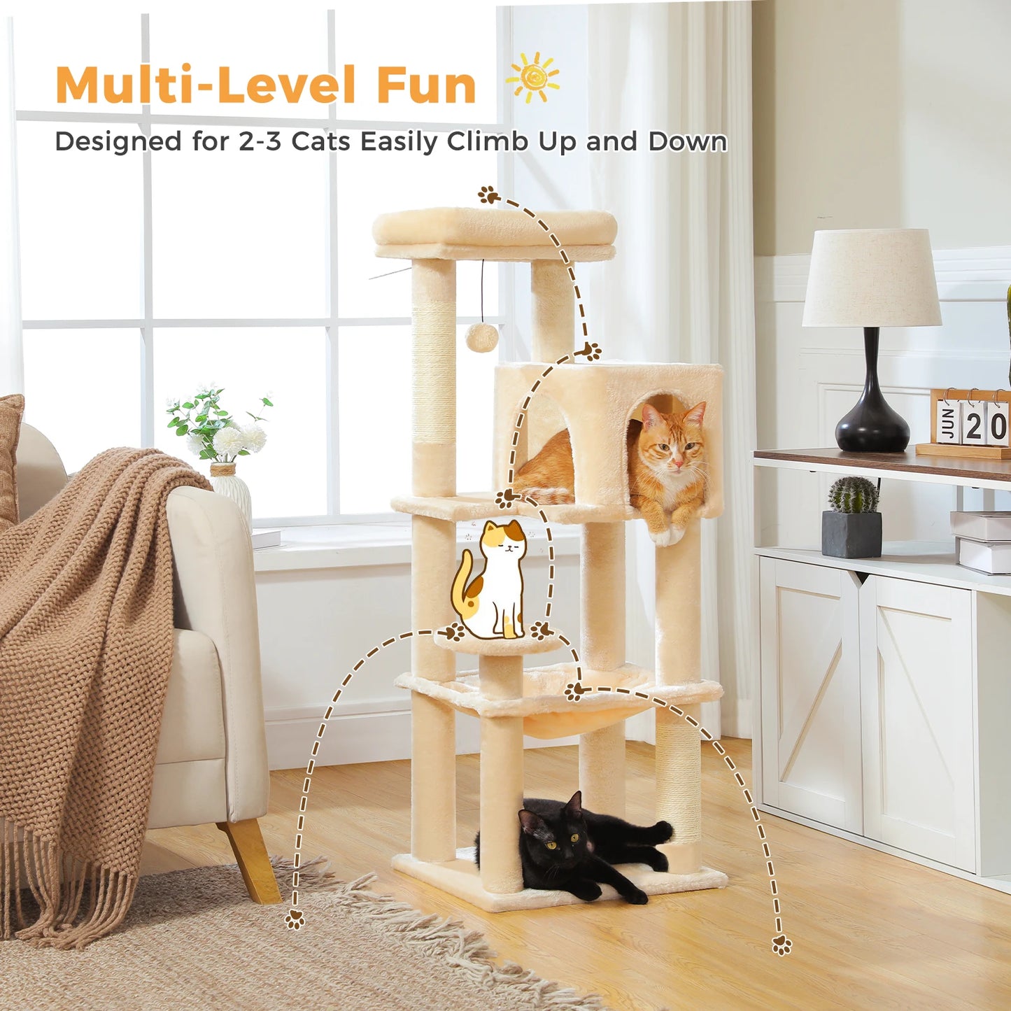 PAWZ Road Multi Level Cat Tree With Sisal Posts Condo