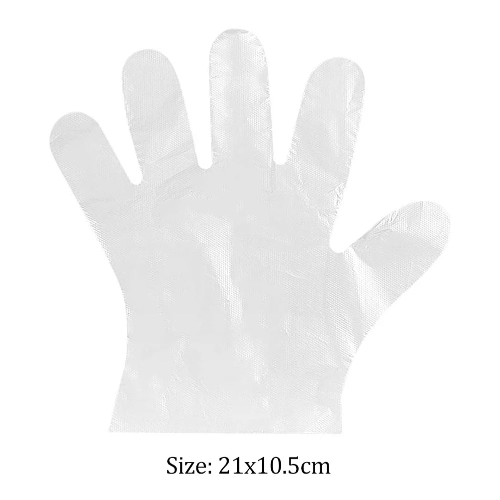 100pcs Transparent Disposable PE Sanitary Gloves for Restaurant Kitchen BBQ