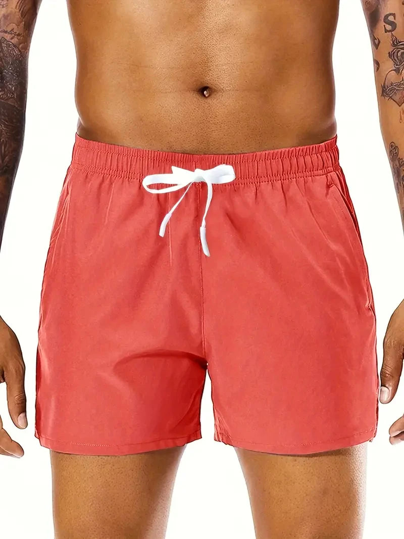 Men's Beach Shorts Elastic Waist Pockets Polyester Casual