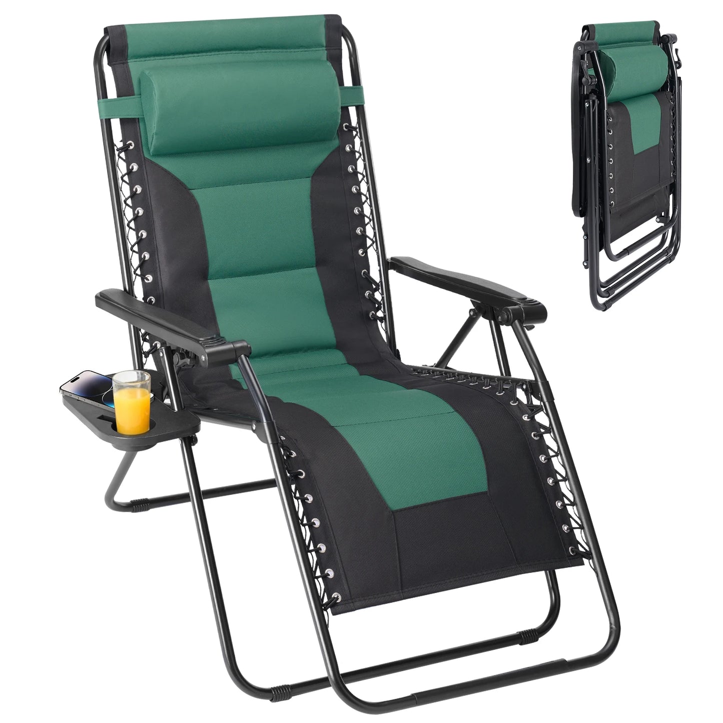 JHK Oversized Zero Gravity Foldable Reclining Lounge Chair Cup Holder