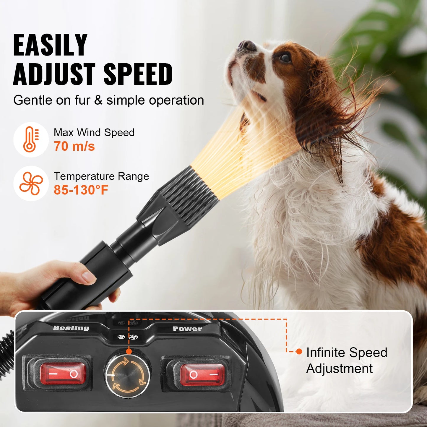 SucceBuy 2000W Dog Hair Dryer With Adjustable Speed Nozzles