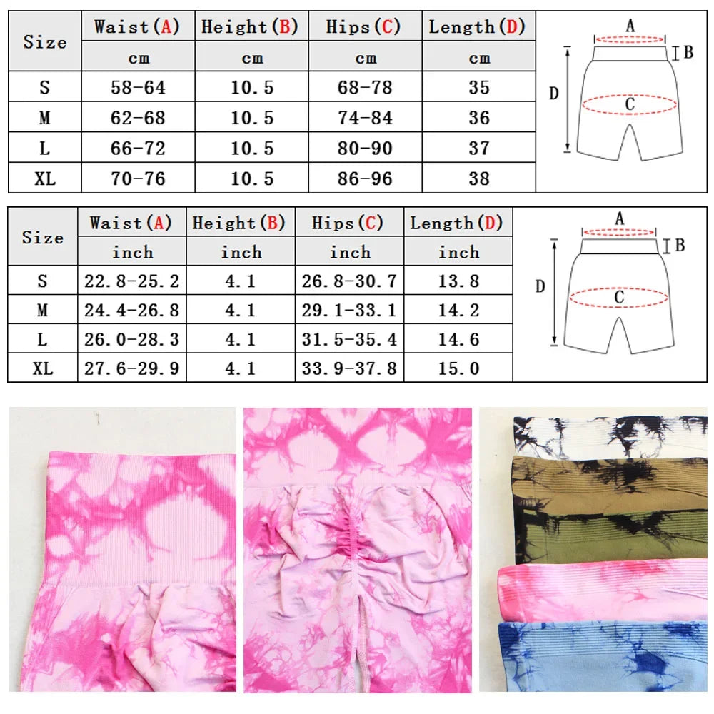 Tie Dye Yoga Shorts for Women High Elastic Gym Fitness