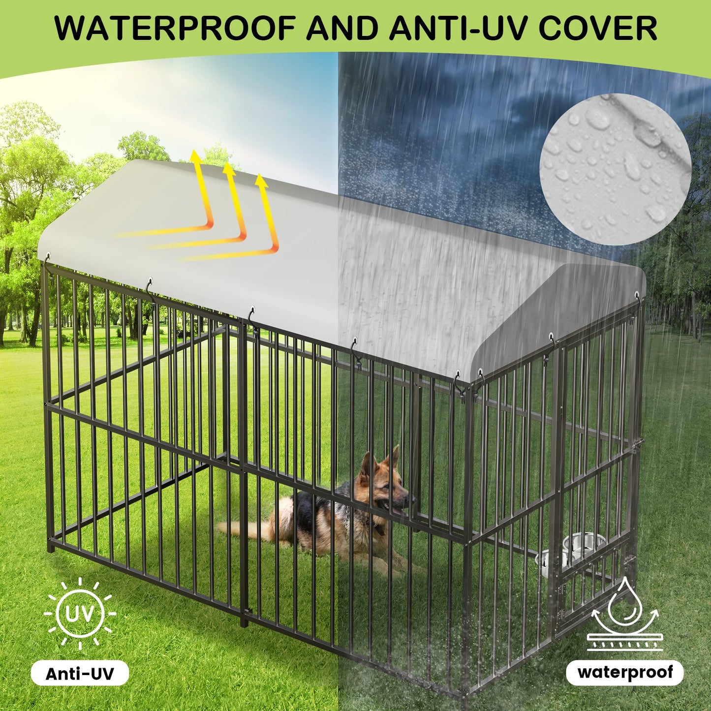HiMISS Heavy-Duty Metal Dog Kennel Playpen With Waterproof Cover