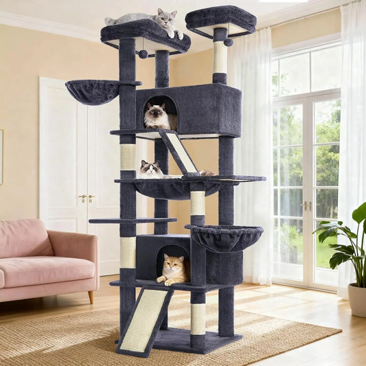 Multi Level Cat Tower With Scratching Posts And Hammock