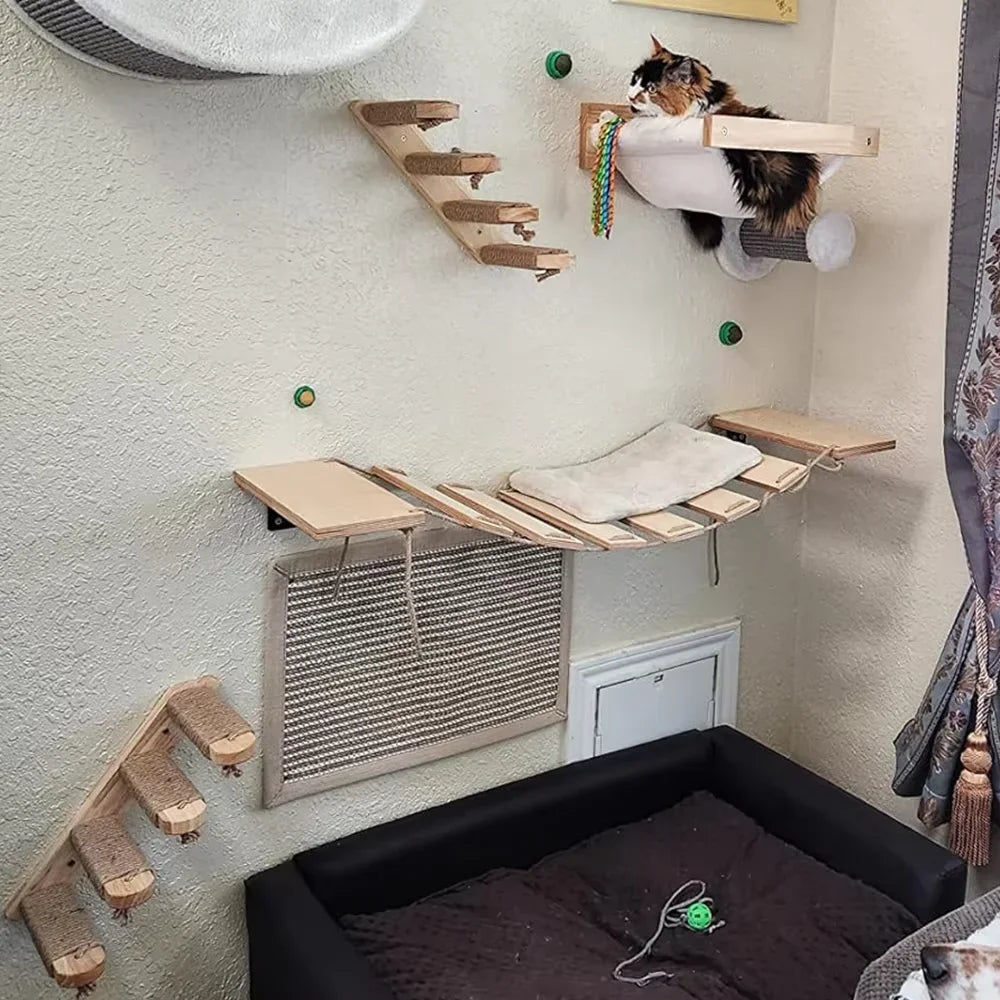 Qlfyuu Wooden Cat Climbing Shelf Wall Mounted Scratching Post