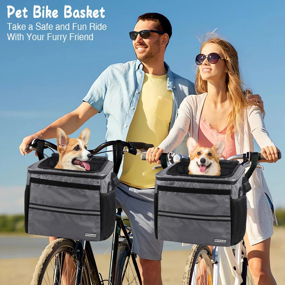 Fuled Dog Cat Bike Basket Carrier Expandable Soft Sided Backpack