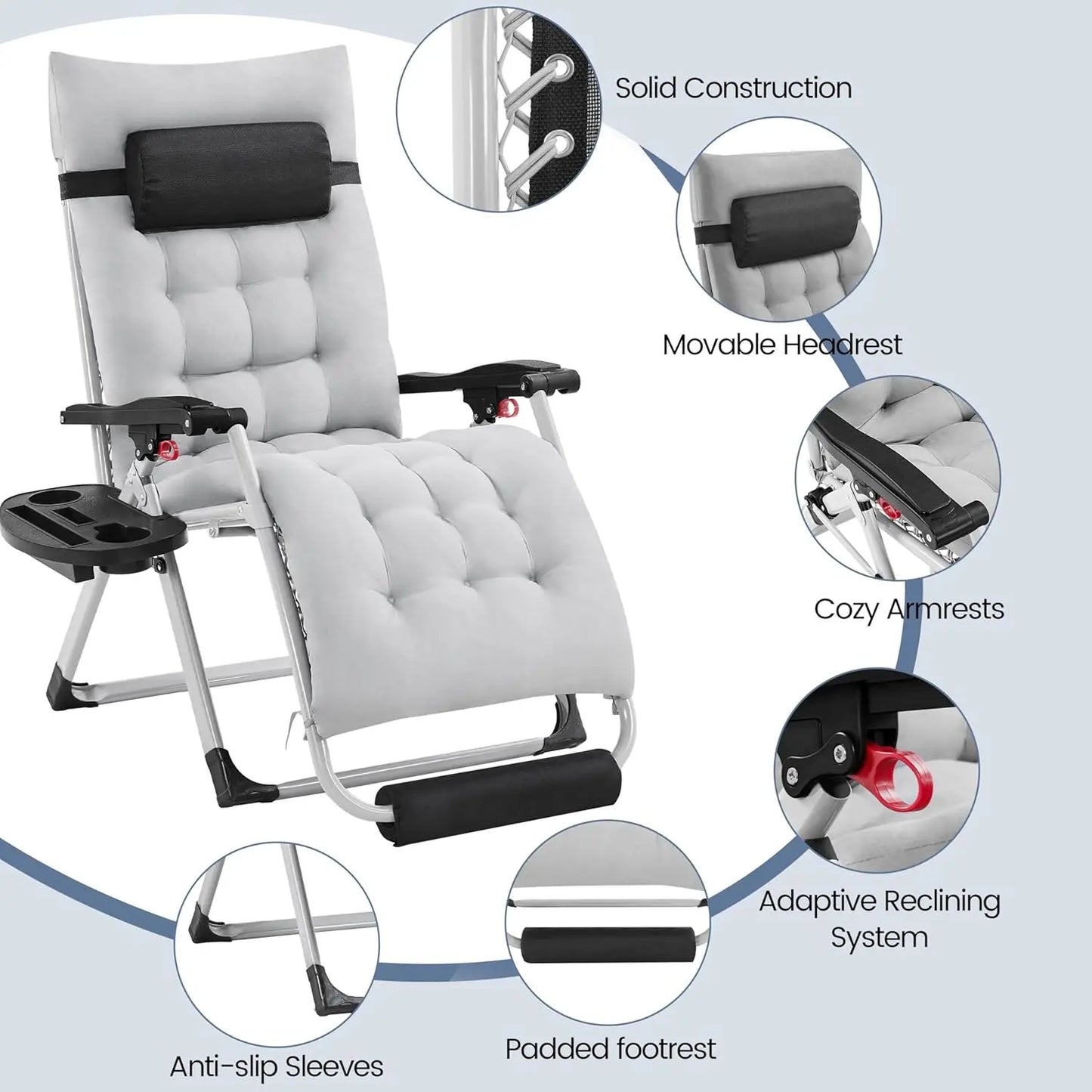 Zero Gravity Chair With Removable Pad And Headrest Cup Holder