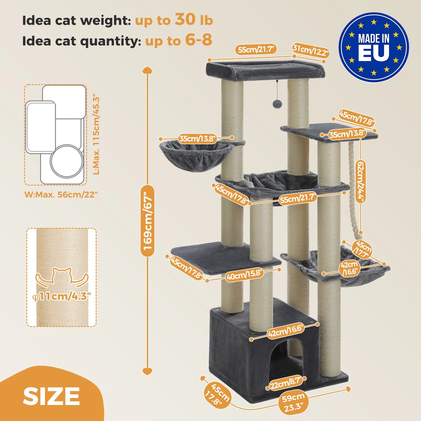 PAWZ Road Large Cat Tree for Big Cats With Hammock