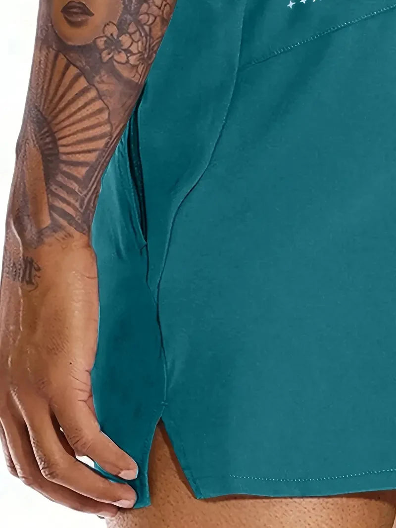 Men's Beach Shorts Elastic Waist Pockets Polyester Casual
