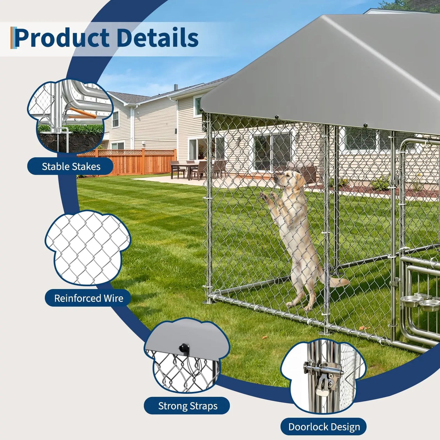DishyKooker Heavy Duty Outdoor Dog Kennel With Roof Lockable Door
