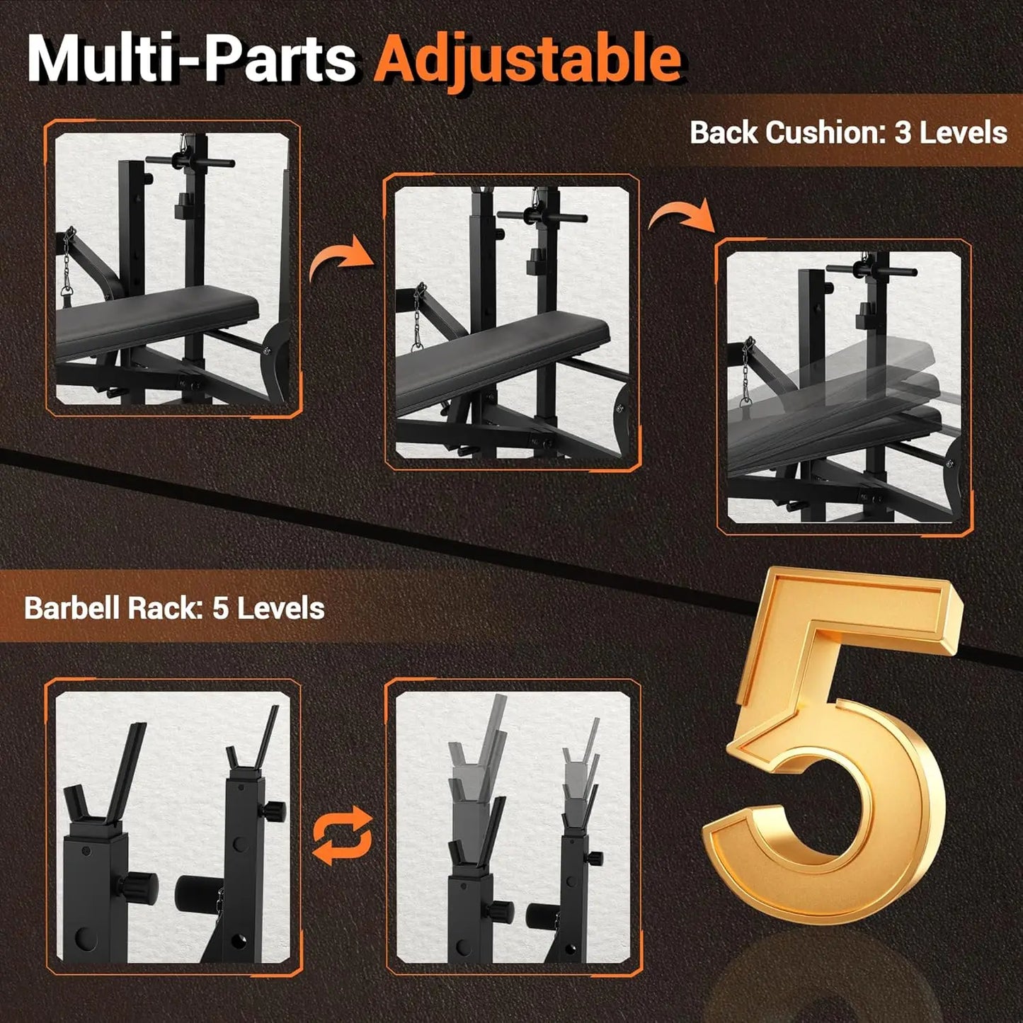 HiMISS 7 In 1 Weight Bench Set With Leg Extension Curl Preacher Curl Squat Rack