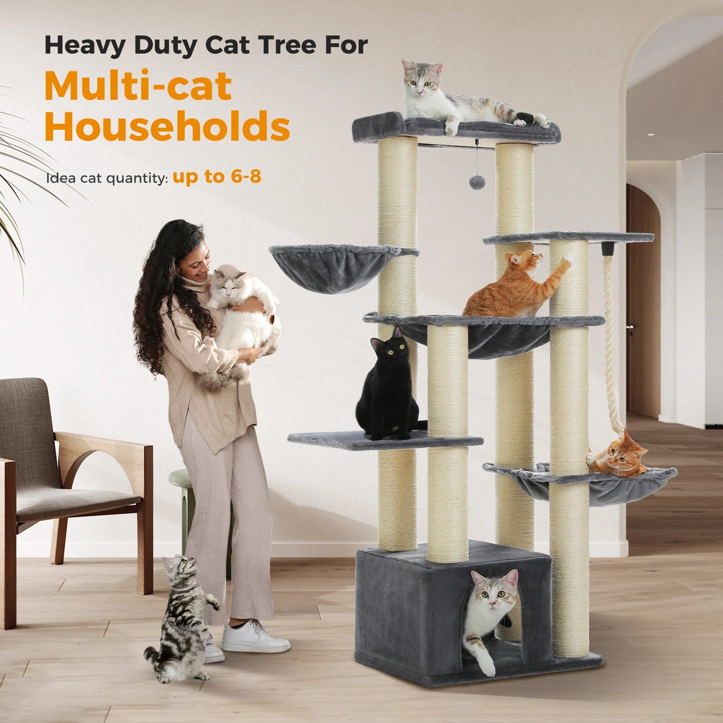 PAWZ Road Multi Level Cat Tree With Hammock And Sisal
