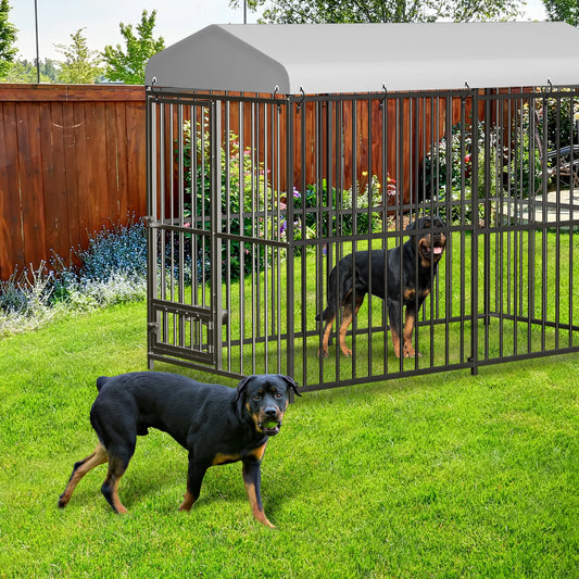 HiMISS Galvanized Metal Dog House Kennel With UV Resistant Cover