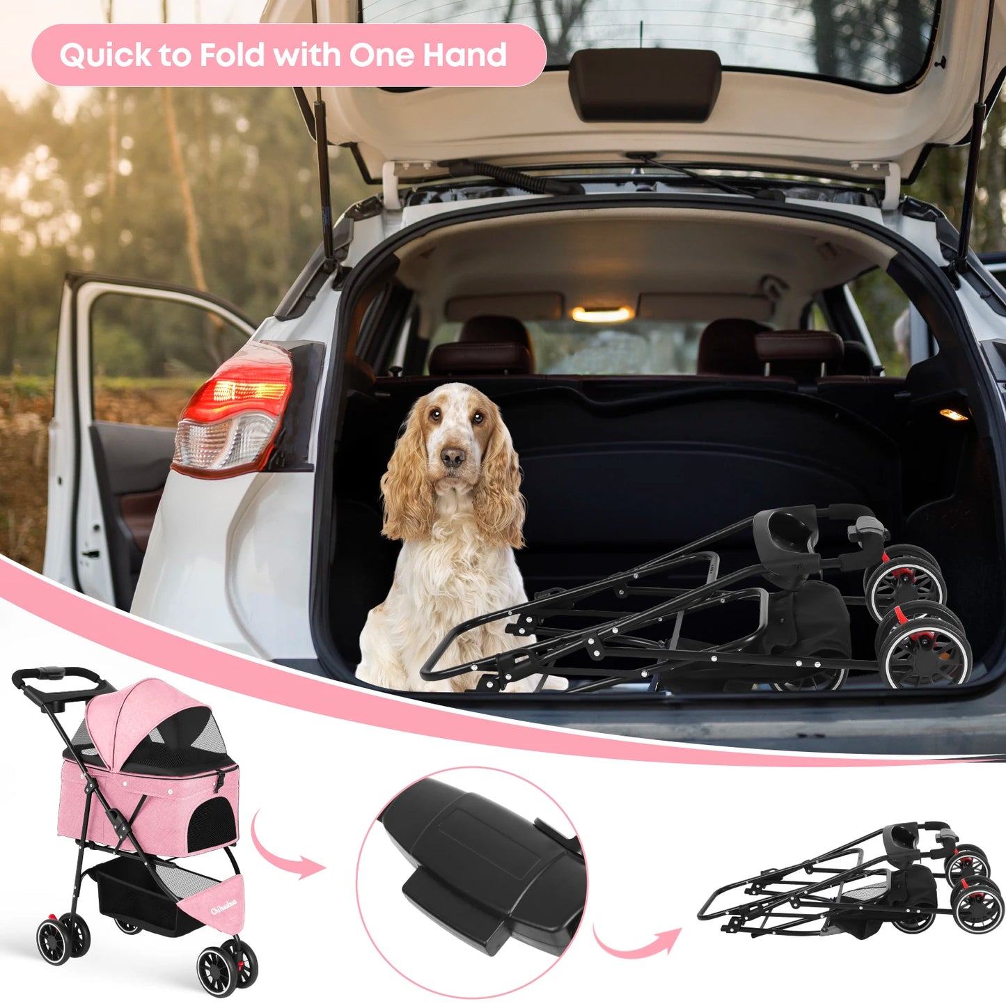 CHIHUAHUA Pet Stroller For Small Dogs And Cats Foldable Carrier