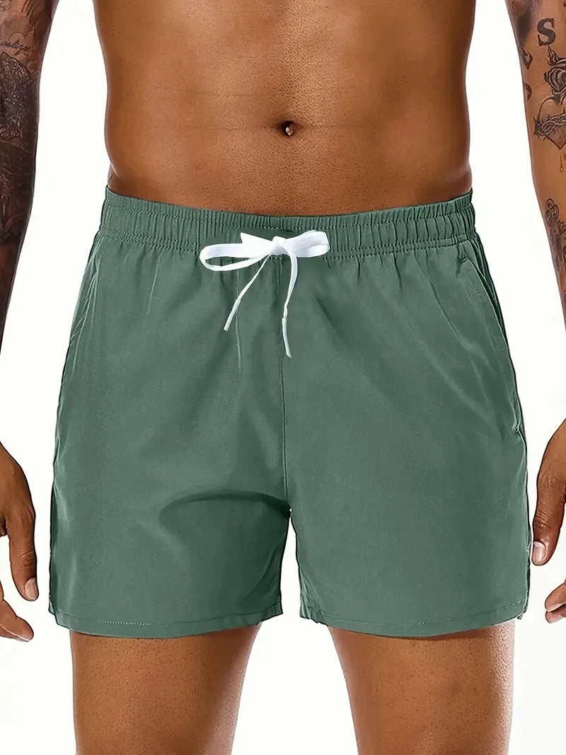 Men's Beach Shorts Elastic Waist Pockets Polyester Casual